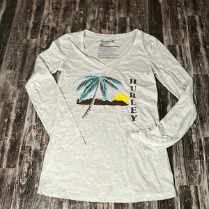 Hurley White Long Sleeve Tee with Tropical Graphic